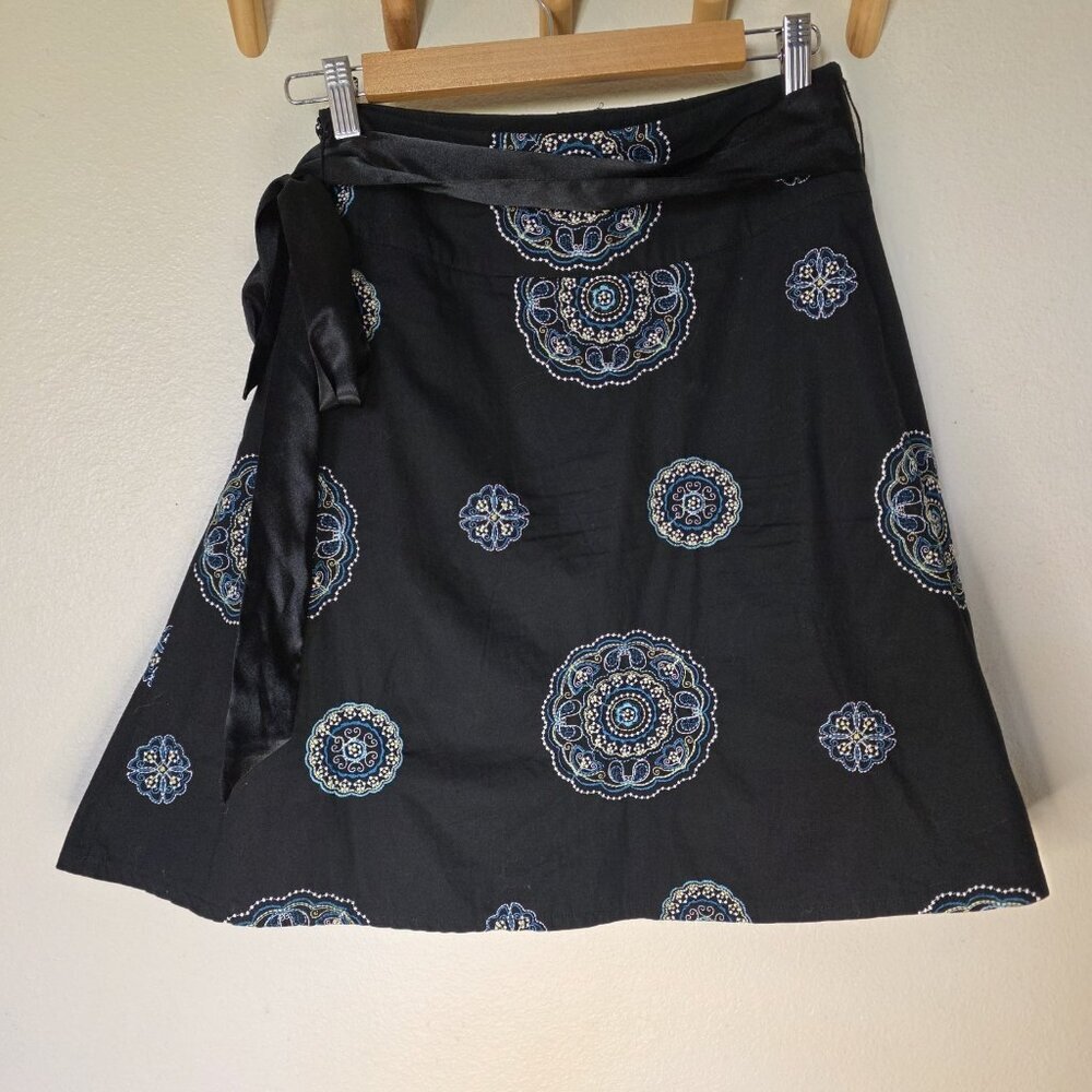 HEART SOUL Embroidered Cotton Wrap Skirt - Boho Medallion Festival Chic 3/S - Picture 3 of 12